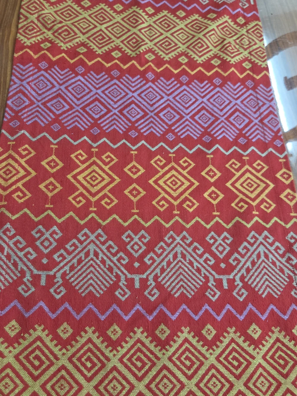 Vibrant Red & Gold Geometric Table Runner 100%Cotton 94